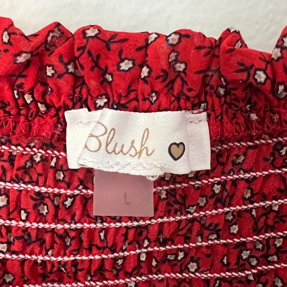 Blush J Red Floral Smocked Top Size L - Picture 3 of 4